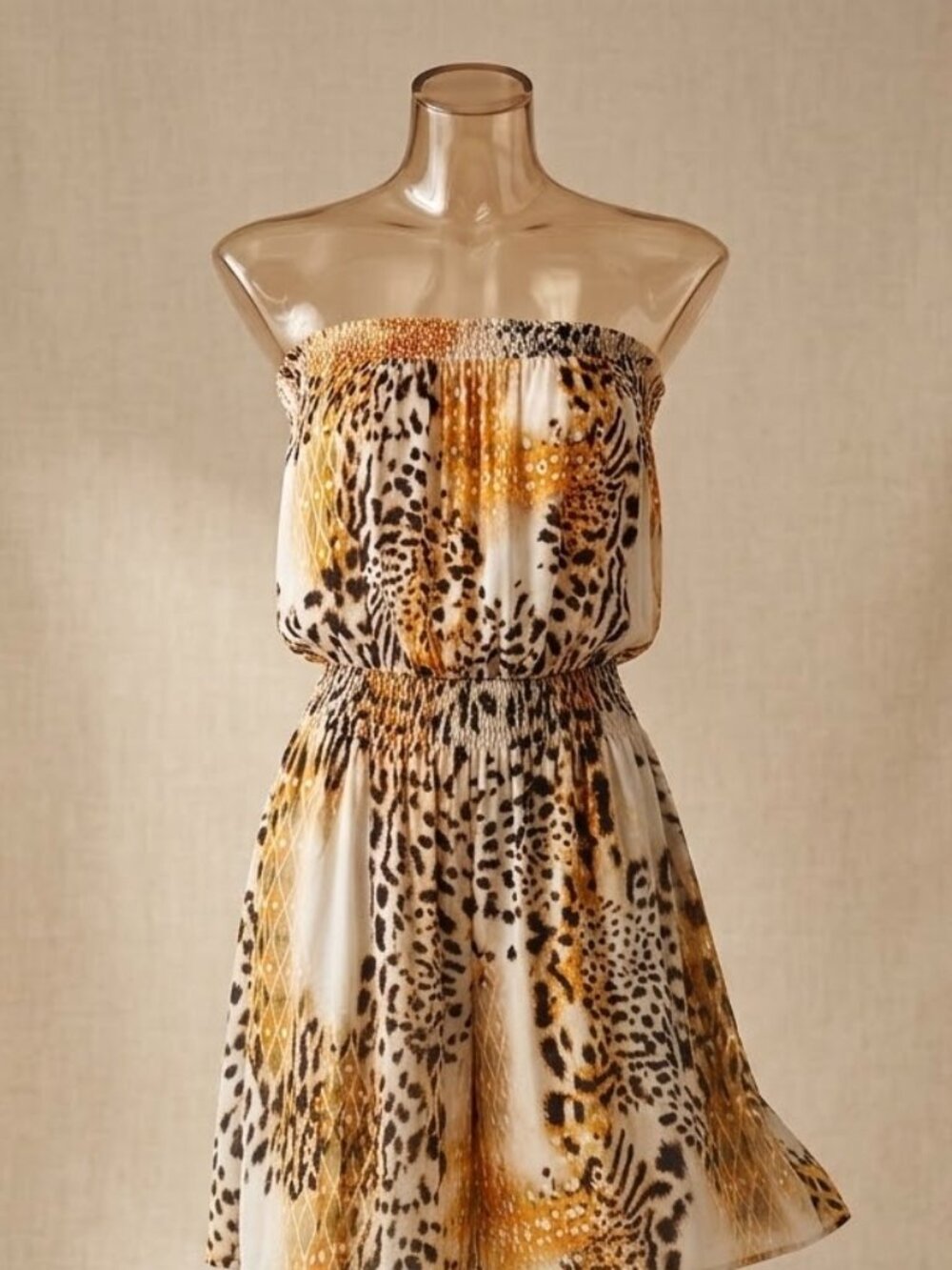 Gigi Moda Animal Print Strapless Silk Dress